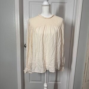 A New Day Cream Smocked Long Sleeve Blouse Women's XXL Cottagecore Romatic